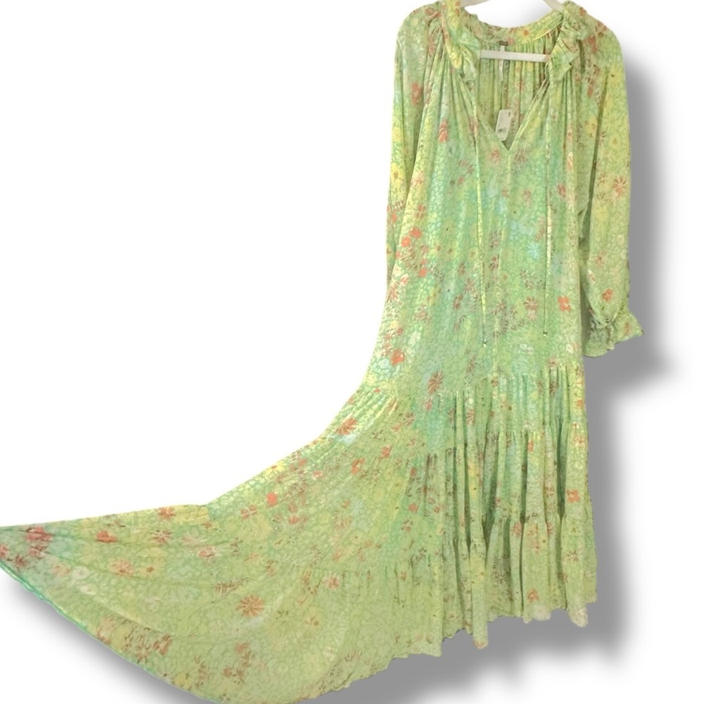 Free People Feeling Groovy Midi Maxi Dress Size Small NWT 70s Chartreuse Floral - Picture 13 of 16